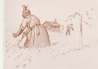 Drawing of an African American woman in a field